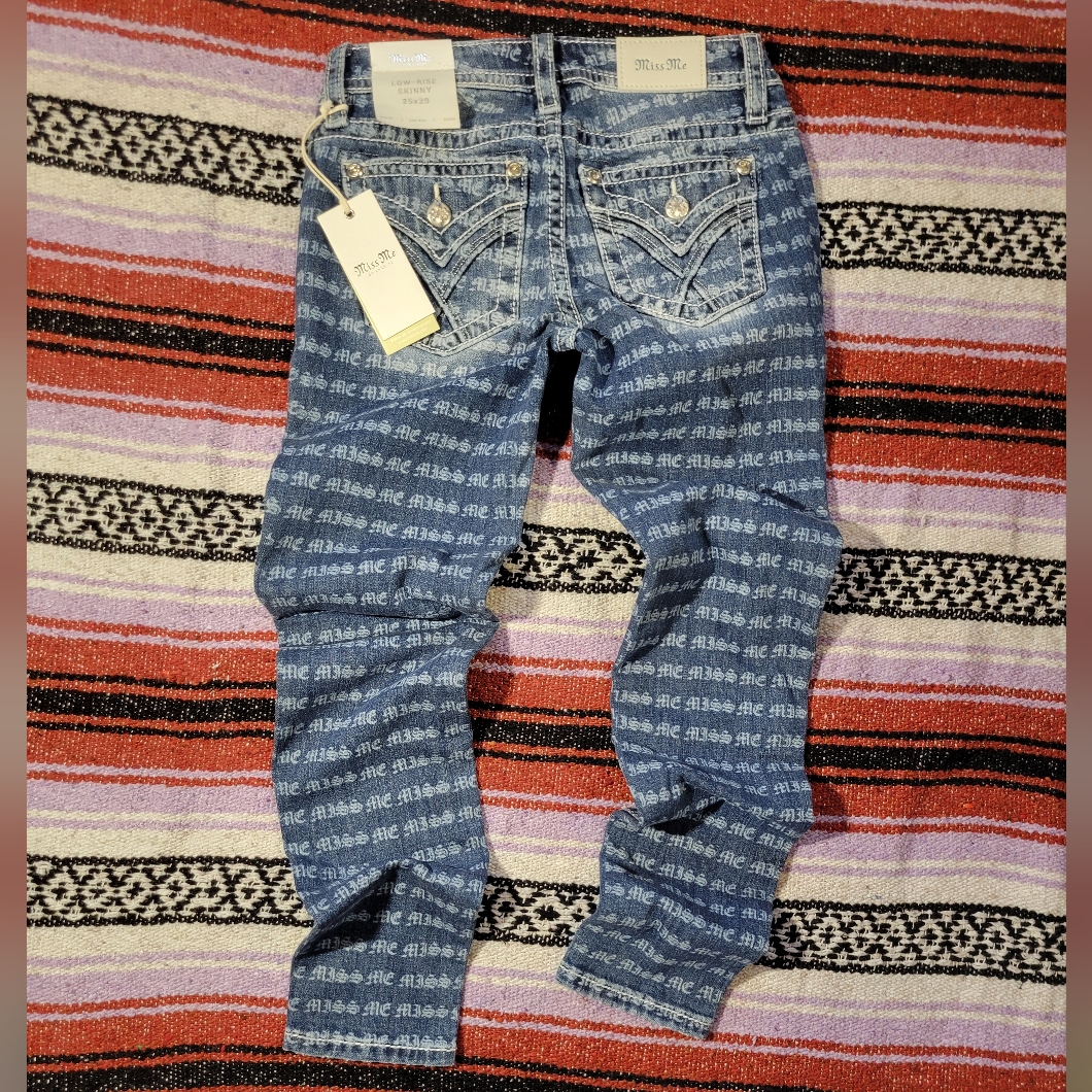 Miss Me 2529 Low Rise Skinny Blue Patterned Low Rise Skinny Jeans